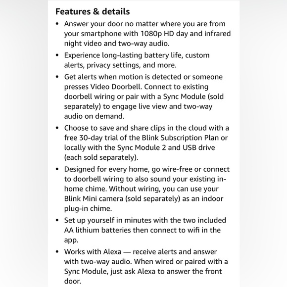 Blink Video Door Bell AND MOUNT (Black, Like New) - Picture 9 of 16